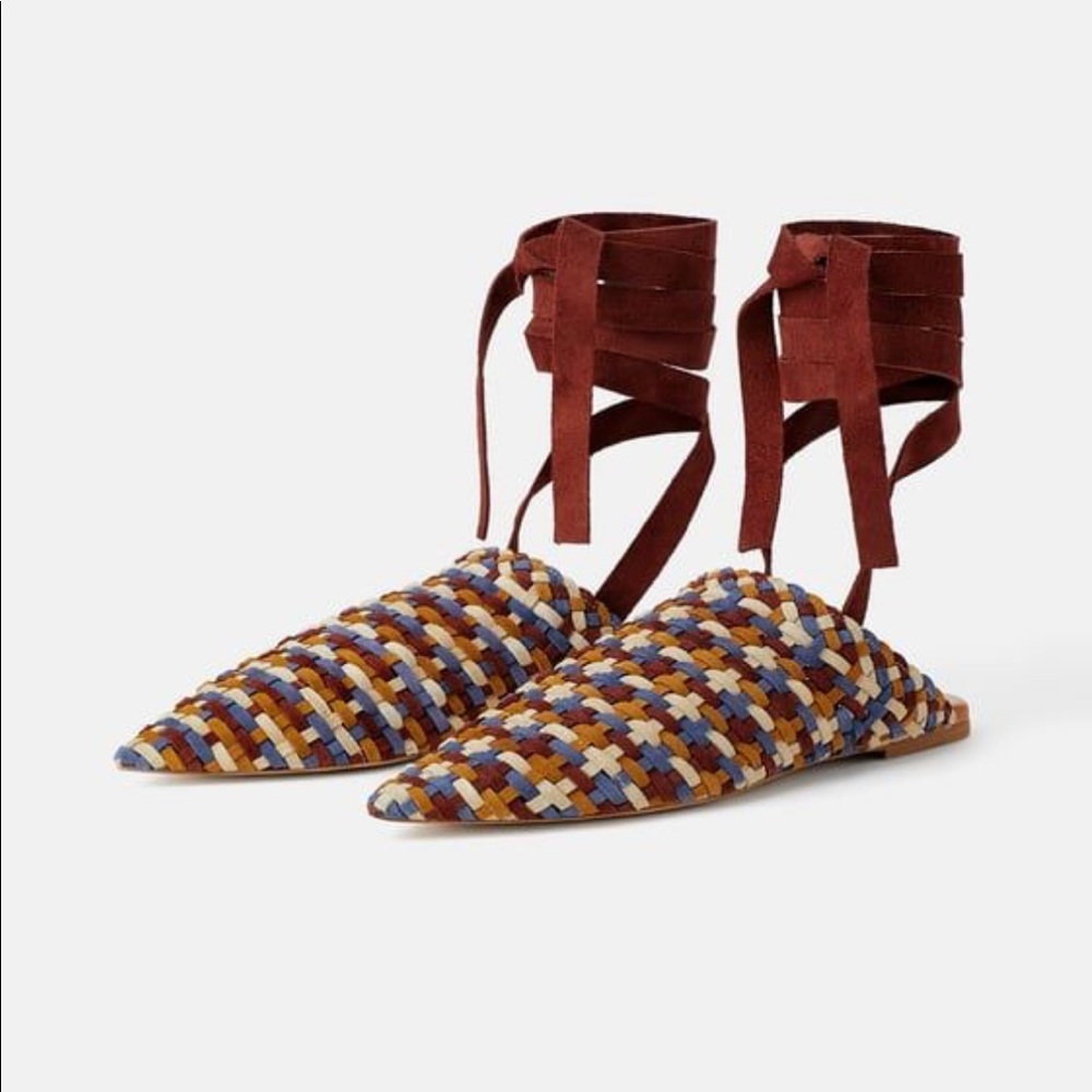 ZARA LEATHER MULTICOLOR WOVEN SANDAL